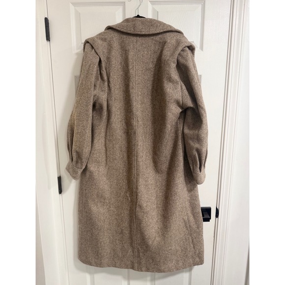 Nobler Fashions Women's Wool Blend Herringbone Shawl Collar Overcoat Tan - Picture 3 of 11